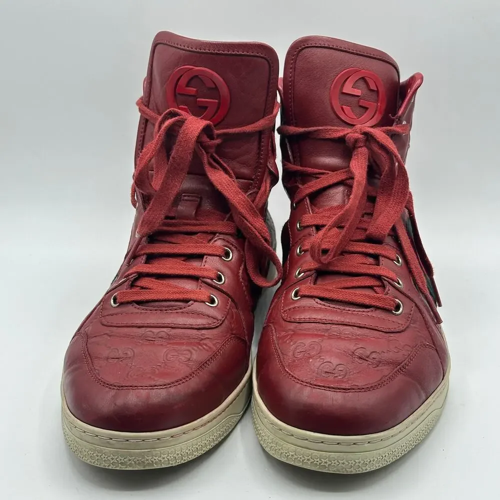 GUCCI GG High Top Guccissima Embossed Monogram Sneakers Red Sz 11 - Picture 3 of 10